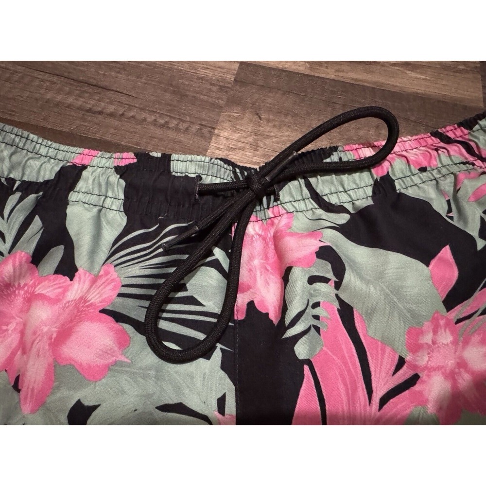 PacSun Swim Trunks Mens SMALL Lined Board Shorts Black Maui Floral Hawaiian Pink - Picture 3 of 6